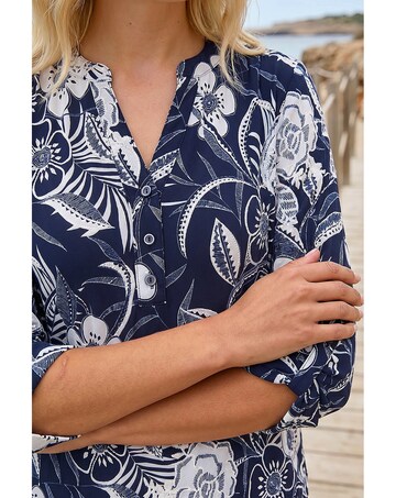 Roman Floral Print V-Neck Stretch Shirt