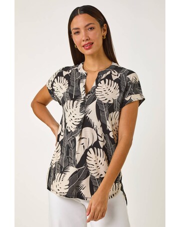 Roman Textured Leaf V-Neck Stretch Top