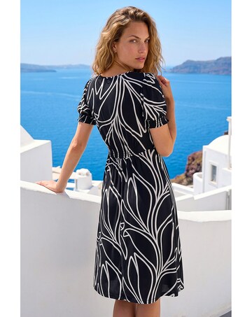 Roman Leaf Print Gathered Midi Dress
