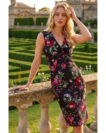 Roman Floral Knot Stretch Lace Dress