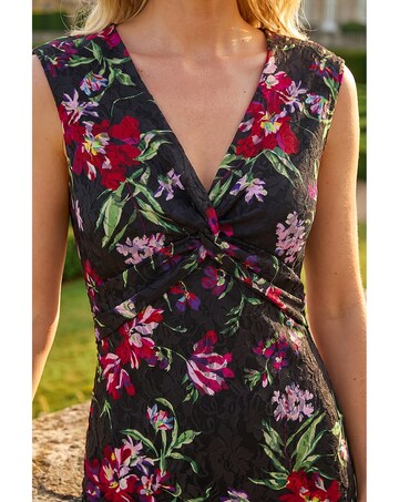 Roman Floral Knot Stretch Lace Dress