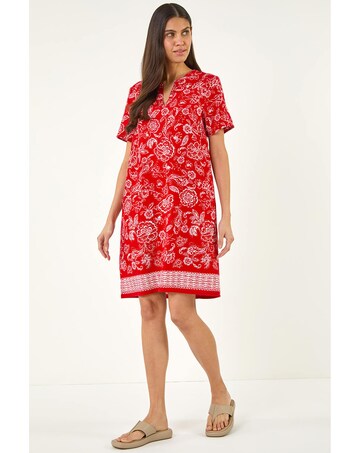 Roman Paisley Linen Blend Shift Dress