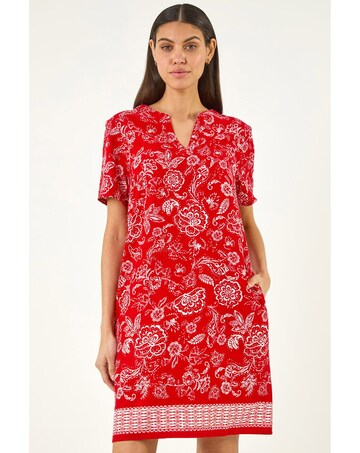 Roman Paisley Linen Blend Shift Dress