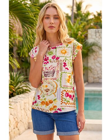 Roman Fruit Print Shell Top
