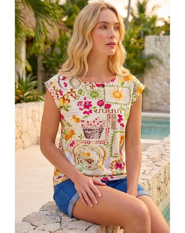 Roman Fruit Print Shell Top