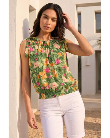 Roman Floral Print Bow Detail Top