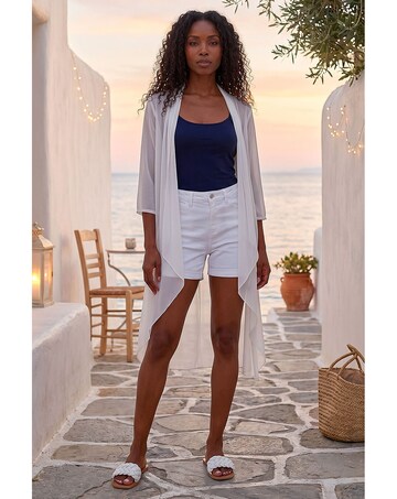 Roman 3/4 Sleeve Mesh Longline Kimono