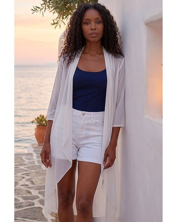 Roman 3/4 Sleeve Mesh Longline Kimono