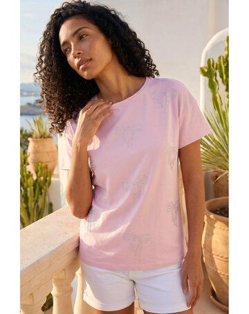 Roman Bow Embellished Cotton T-Shirt