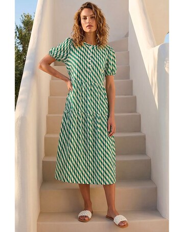 Roman Geo Print Button Shirt Midi Dress