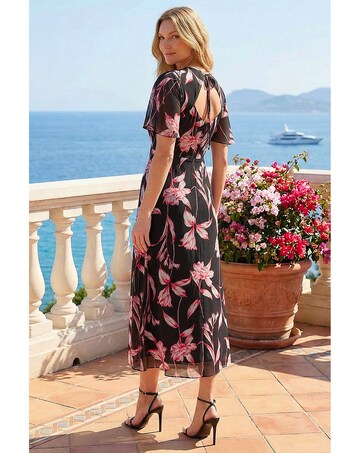 Roman Floral Flutter Sleeve Dress