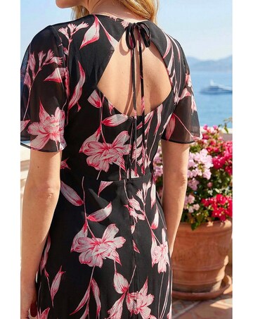 Roman Floral Flutter Sleeve Dress