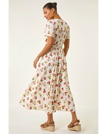 Roman Floral Print Buttoned Midi Dress