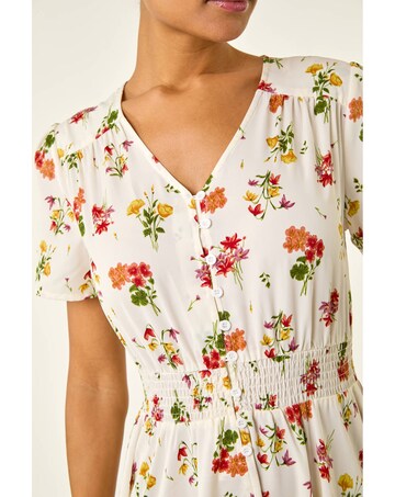 Roman Floral Print Buttoned Midi Dress