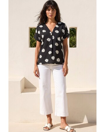 Roman Daisy Print Pleat Front Top