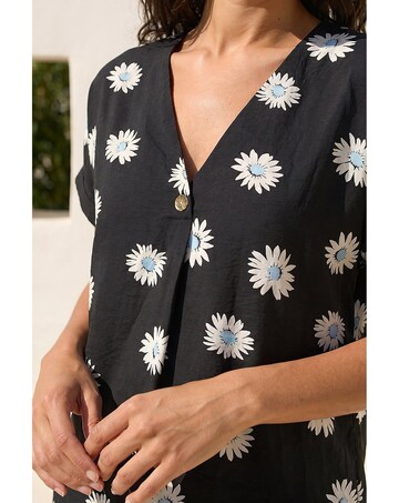 Roman Daisy Print Pleat Front Top