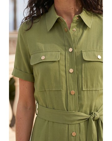 Roman Button Belted Collared Shirt Dress