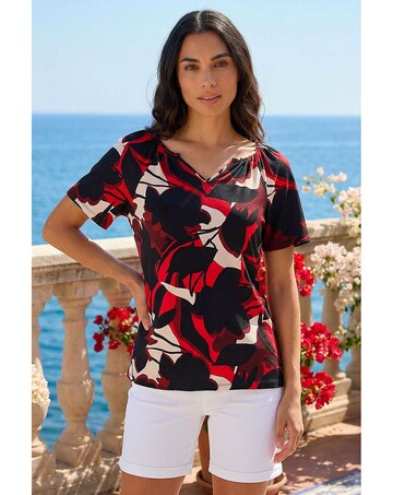Roman Gathered Notch Neck Stretch Top