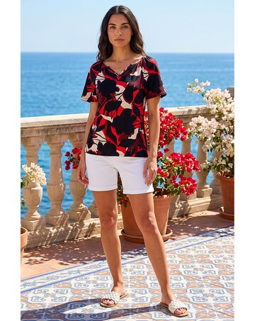 Roman Gathered Notch Neck Stretch Top