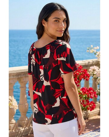 Roman Gathered Notch Neck Stretch Top