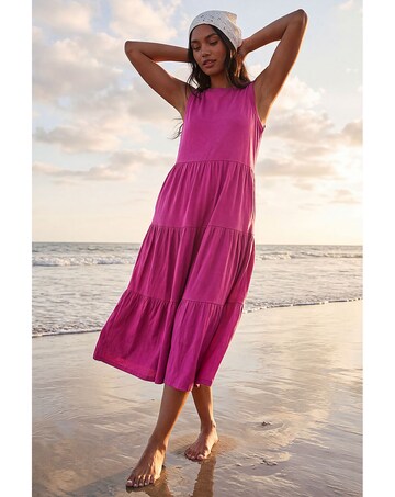 Roman Tiered Midi Smock Dress