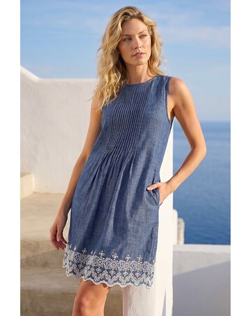 Roman Embroidered Hem Smock Dress