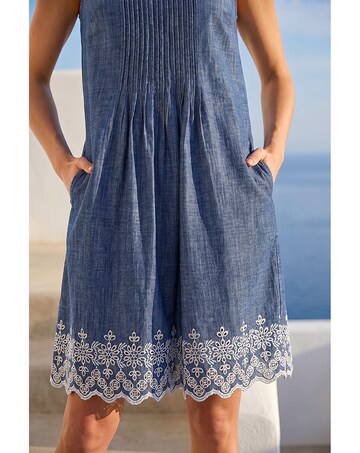 Roman Embroidered Hem Smock Dress