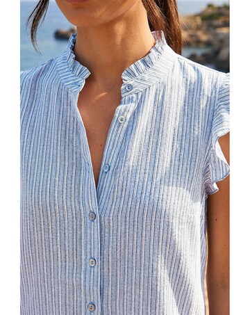 Roman Stripe Print Frill Sleeve Blouse