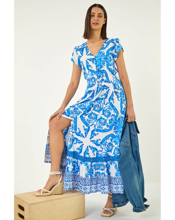 Roman Border Print Button Dress