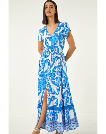 Roman Border Print Button Dress