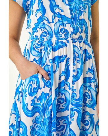 Roman Border Print Button Dress