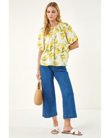 Roman Lemon Print Tie Front Top
