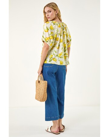 Roman Lemon Print Tie Front Top