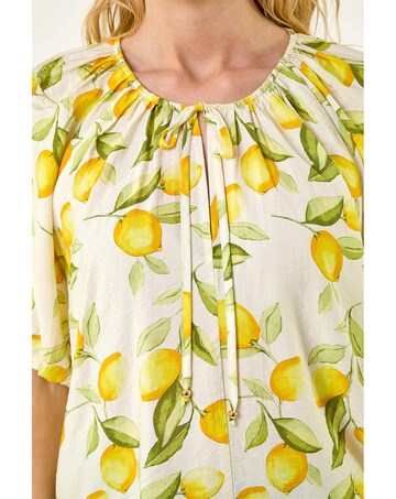 Roman Lemon Print Tie Front Top