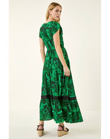 Roman Tropical Leaf V-Neck Midi Dress