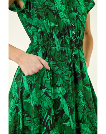 Roman Tropical Leaf V-Neck Midi Dress
