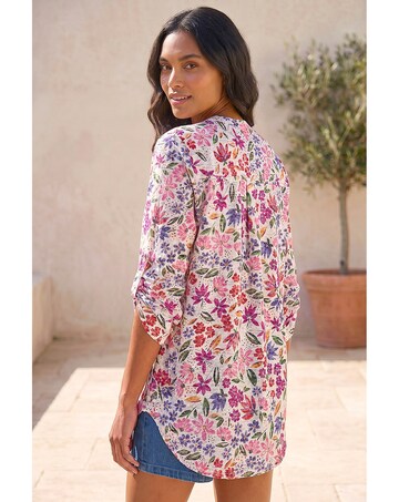 Roman Floral Print Burnout V-Neck Top