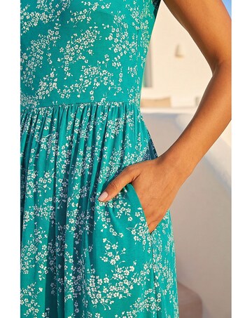 Roman Ditsy Gathered Stretch Midi Dress