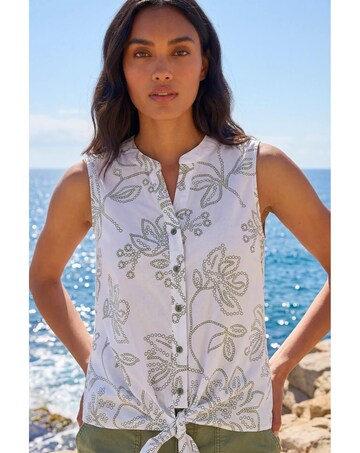 Roman Floral Puff Print Tie Blouse