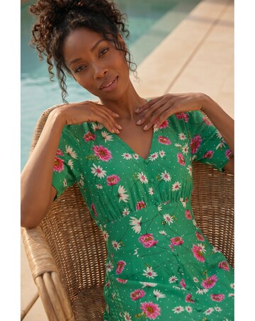Roman Floral Ruched Sleeve Dress