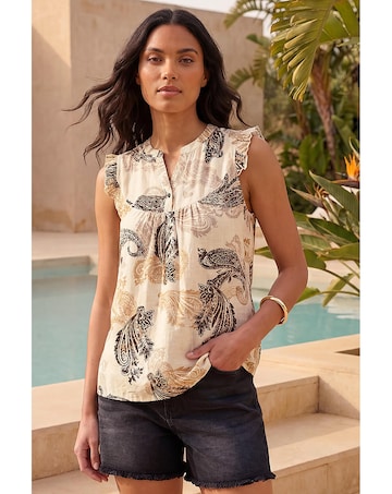 Roman Paisley Print Frill Sleeve Top