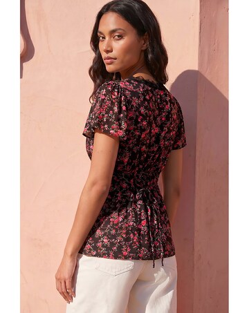 Roman Floral Print Lace Detail Top