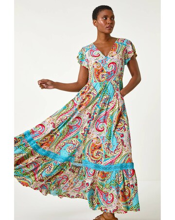 Roman Paisley Shirred Waist Maxi Dress
