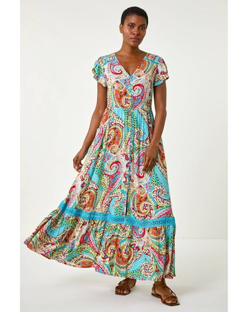 Roman Paisley Shirred Waist Maxi Dress