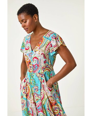 Roman Paisley Shirred Waist Maxi Dress