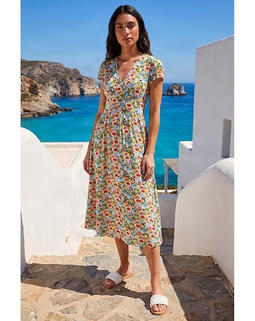 Roman Floral Print Tea Midi Dress