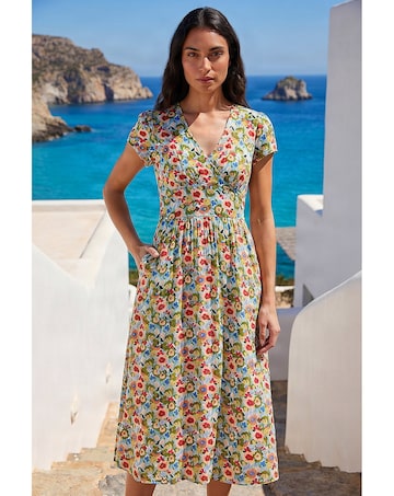 Roman Floral Print Tea Midi Dress