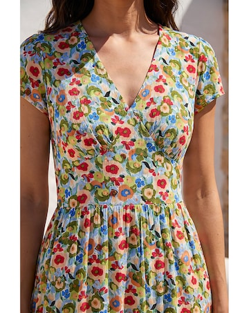 Roman Floral Print Tea Midi Dress