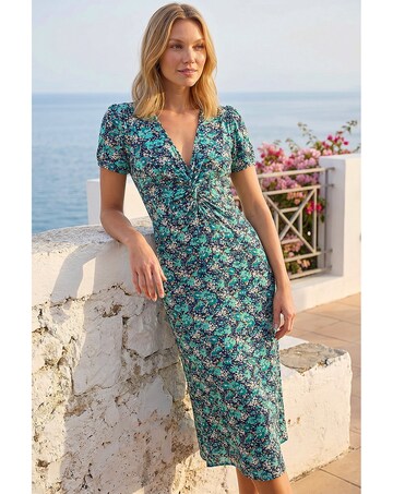 Roman Floral Twist Stretch Midi Dress