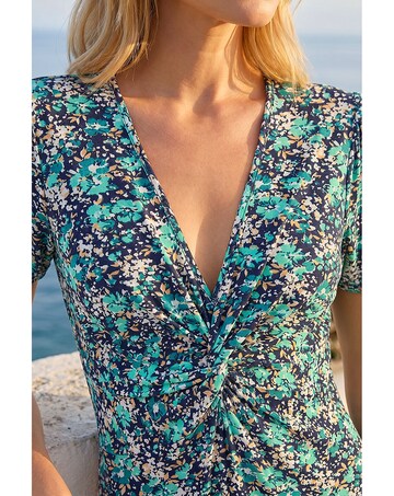 Roman Floral Twist Stretch Midi Dress
